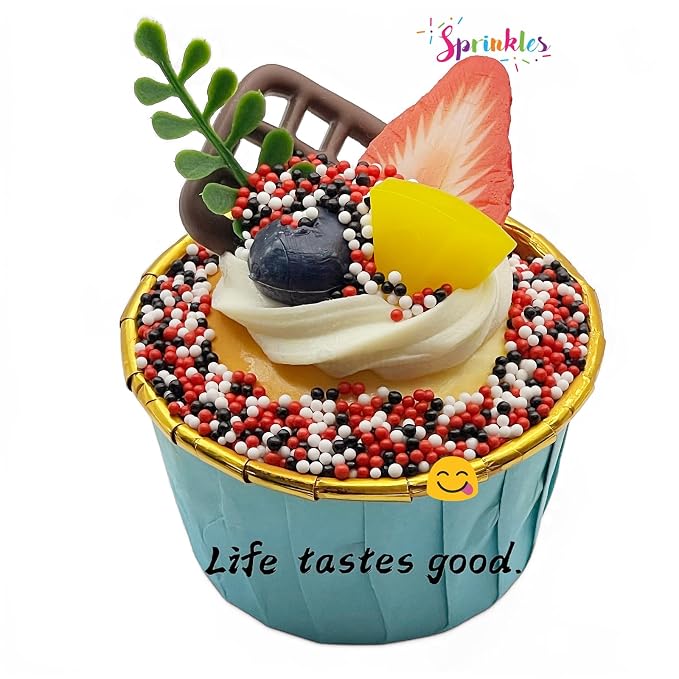 SE Si&Moos Nonpareil Sprinkles, 2mm Red White and Black Mini Edible Pearls Red and Black Sprinkles for Cake Decorating Halloween Cake Decorations Wedding Baby Shower Party Christmas Holiday Supplies 3.5 OZ