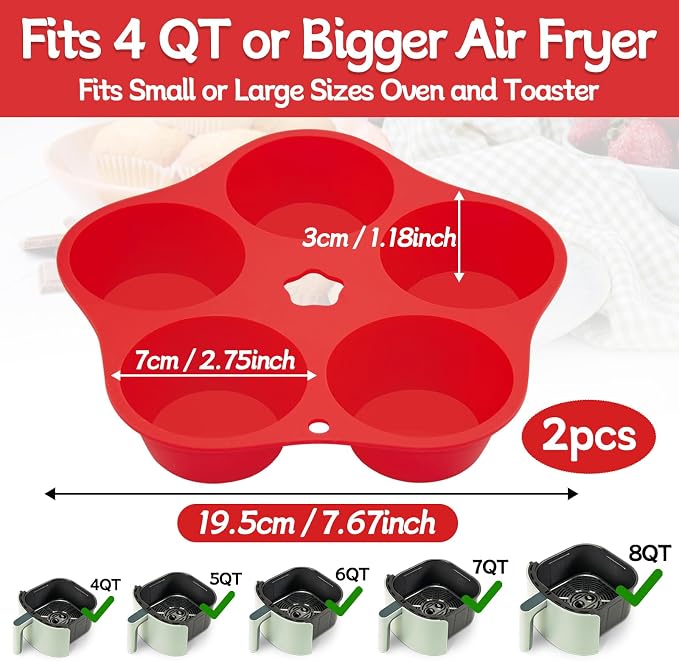 Air Fryer Muffin Pan Egg Bite Silicone Round Mold for Oven Baking,Muffin Tins Cups Cake Tray for Air Fryer Liners Basket Instant Pot Baking Muffin Pancake Accessories 2PCS AB-01
