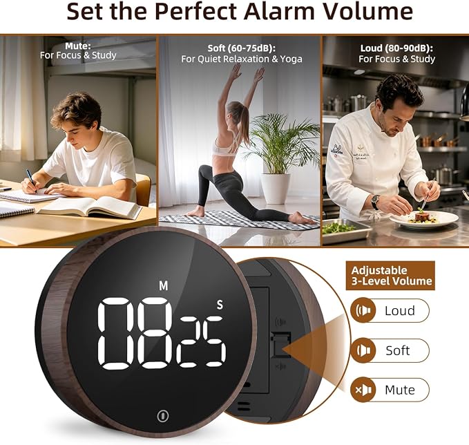 VOCOO Digital Kitchen Timer - Magnetic Countdown Countup Timer with Large LED Display Volume Adjustable, Easy for Cooking and for Seniors and Kids to Use