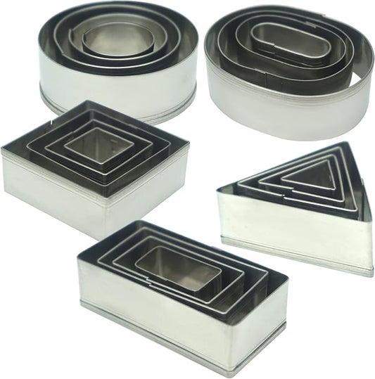 20 Pcs MINI Geometric Metal Cookie Cutters Set Fun Stainless Steel Biscuit Molds (Rectangular, Oval, Round, Square, Triangle) for Kitchen, Baking&Decorative Food, Kids, Christmas Holiday Party