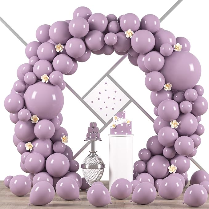 Voircoloria 90pack Lilac Balloons Different Size 18/12/10/5 Inch Lilac Balloon Garland Arch Kit for Graduation, Wedding, Birthday, Princess Theme Party, Baby Shower, Anniversary Party Decorations