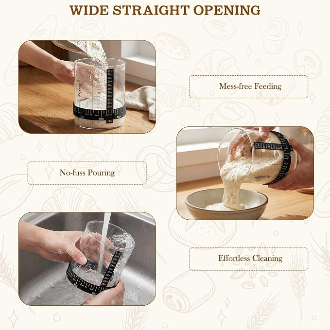 SheeChung 50oz Sourdough Starter Jar, Wide Mouth Sourdough Jar Glass, Bamboo Lid, Cloth Cover, Date Tracker, Scraper, Sourdough Starter Kit, Fermentation Jars, Sour Dough Bread Baking Supplies, 2 Pack
