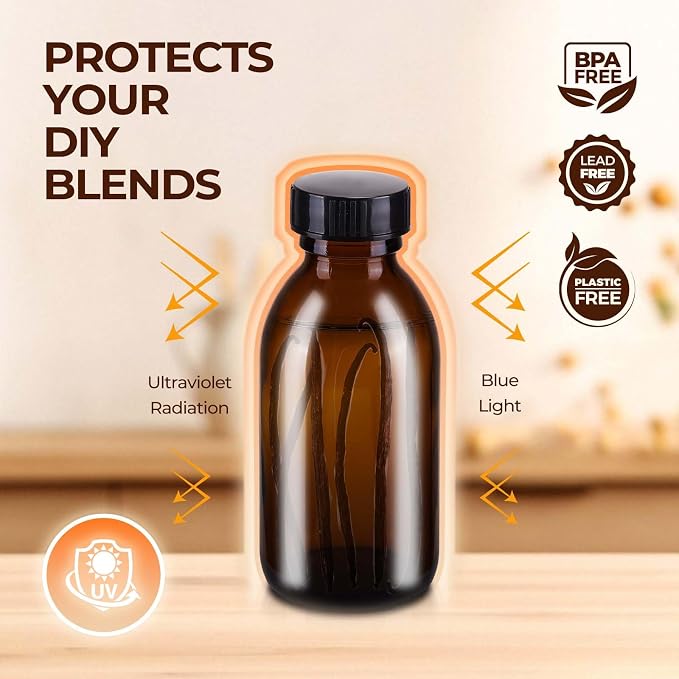 4 oz Amber Glass Bottle with Cap, Empty Glass Bottles Cosmetic Pump Dispensers for Homemade Vanilla Extract, Essential Oils, Juice, Potion, Syrup, Liquids, Christmas, Holiday Gift (Brown 4 Pack)