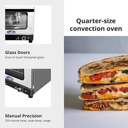 Atosa CookRite CTCO-25 Countertop Electric Convection Oven for Hotel Diner Baking | 15"H x 18 3/4"W x 19 3/4"D | Stainless Steel, Manual Control, 120V, 1440W | (Includes: Water Line Connection Kit)