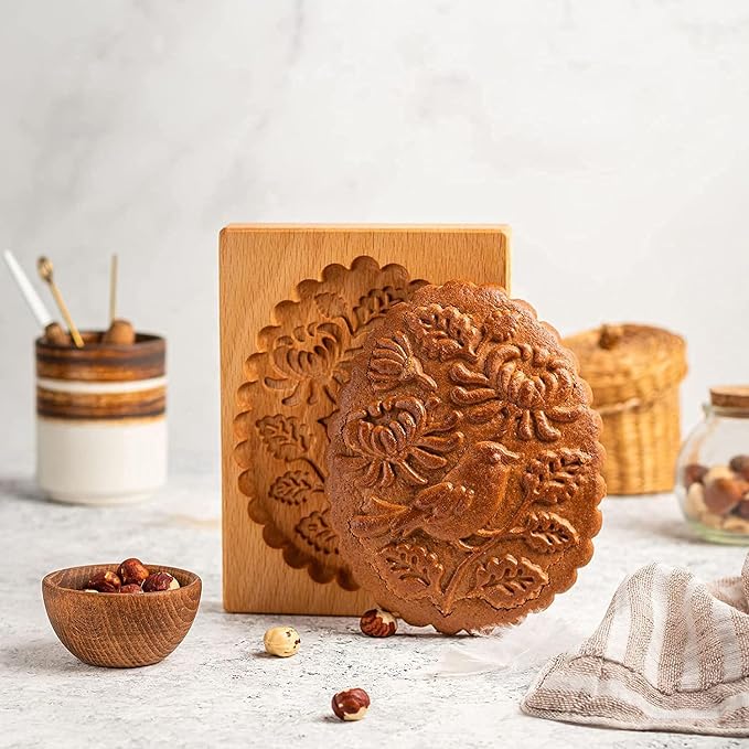 Carved Wooden Gingerbread Cookie Mold,3D Wooden Baking Mold Cookie Biscuit Press Stamp Molds,Cookie Cutter,Cookie Stamp,DIY Biscuit Stamp Mould for Halloween Thanksgiving Christmas(Raspberry)