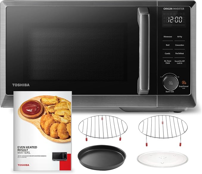 TOSHIBA 6-in-1 Inverter Countertop Microwave Oven Healthy Air Fryer Combo, MASTER Series, Broil, Convection, Speedy Combi, Even Defrost 11.3'' Turntable Sound On/Off, 27 Auto Menu (Renewed)