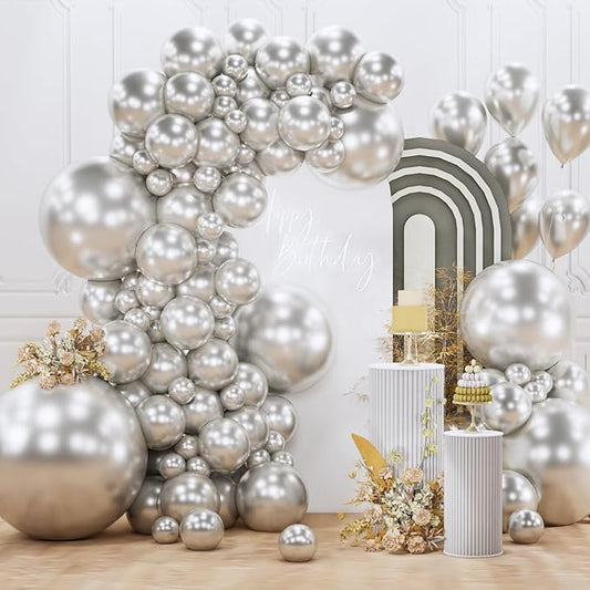 PartyWoo Silver Balloons 127pcs Different Sizes of 36 18 12 10 5 Inch Silver Balloon Arch Kit Garland for Birthday Graduation Bachelorette Engagement Bridal Shower Party Decorations Silver-G102