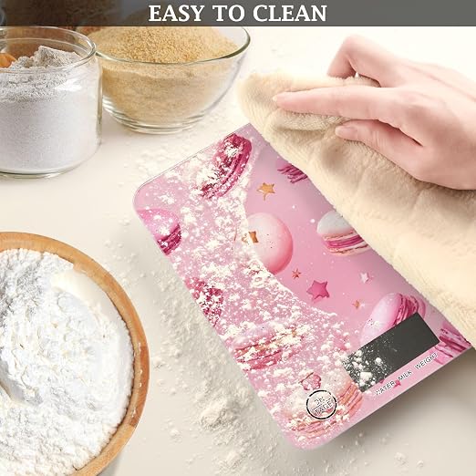 Food Scale Kitchen Scale Food Weight Scales Digital Weight Grams and Ounces Small Electronic Food Scale for Baking Cooking Pink Macarons Stars