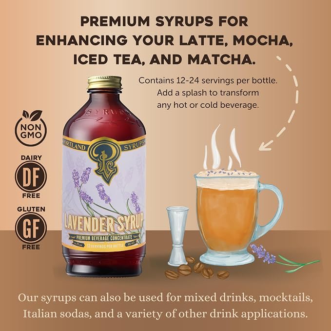 Portland Syrups Lavender Syrup - Premium Beverage Concentrate for Delicious Cocktails, Tea, Soda, Coffee Drinks, Baking, and More - 12 oz with 24 Servings (Pack of 1)