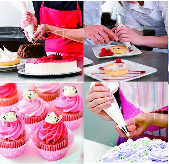 Joyeee 4 Pcs Piping Bags Reusable, Silicone Pastry Bags for Cake Decorating, Baking Supplies for Cookies Chocolate Cupcake, Icing Cream Frosting Bags, DIY Kitchen Tool, Green, 10’’ 12’’ 14’’ 16’’