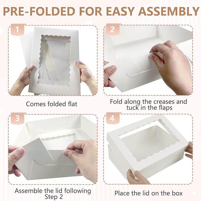 20 Pack Rectangle Quarter Sheet Cake Boxes with Window, 14x10x4 Inch White 1/4 Sheet Bakery Boxes for Pastry Baking Cake, Cupcakes, Donuts, Cookies, Pie Treat Packaging
