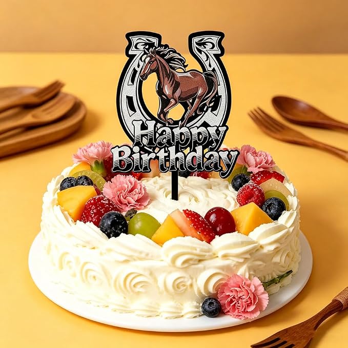 Black Acrylic Horse Happy Birthday Cake Topper, Horse Theme Party Decoration for Boys, Girls, Men, Women & Kids Birthday Party Decoration Supplies (Design5)