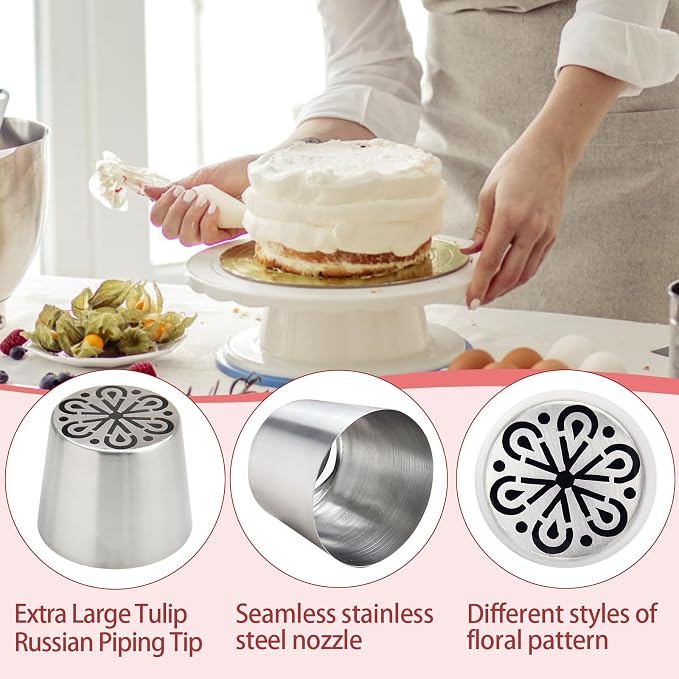Extra Large Russian Piping Tips for Marshmallows Stainless Steel Flower Frosting Nozzles many styles Cake Decorating Baking tool for Buttercream, Cupcakes Cookies(SL61)
