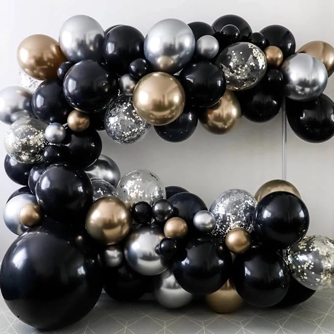 Voircoloria 130pcs Black Balloons Different Sizes 18" 12" 10" 5" Party Latex Balloons for Birthday Graduation Baby Shower Anniversary New Year Holiday Party Decorations