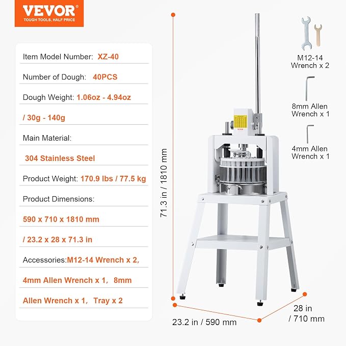 VEVOR Dough Divider,40PCS Manual Dough Divider Cutter,1.06oz - 4.94oz Dough Press Dough Cutting with 304 Stainless Steel Tray and Blade,Pastry Divider for Bakery,Restaurant,Commercial Food Preparation