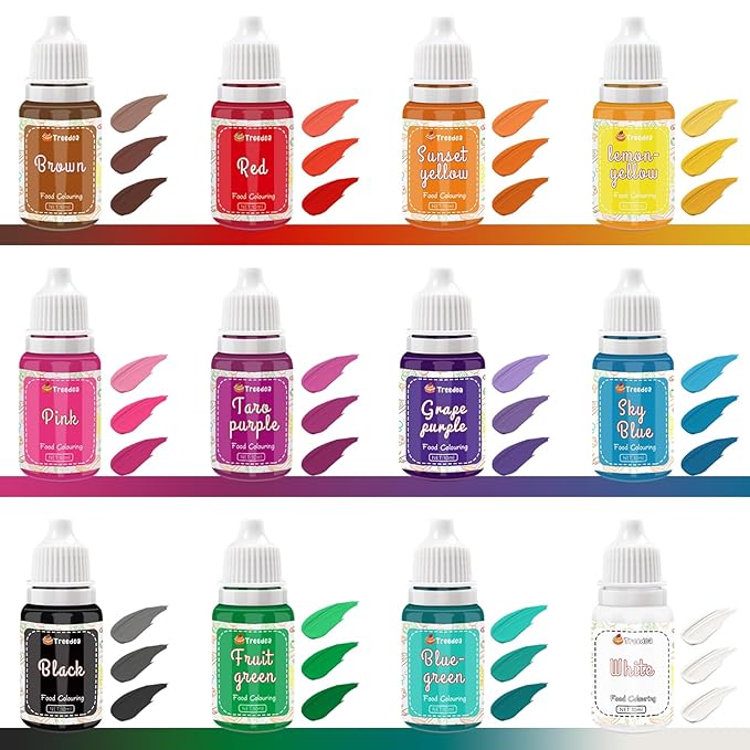 Food Coloring Liquid Set,12 Colors x10ml Food Grade Vibrant Food Dye Concentrated Liquid Coloring for Cake Decorating,Baking,Easter Eggs,Fondant,Icing,Slime Making DIY Supplies Kit-0.35 Fl. oz/Bottles