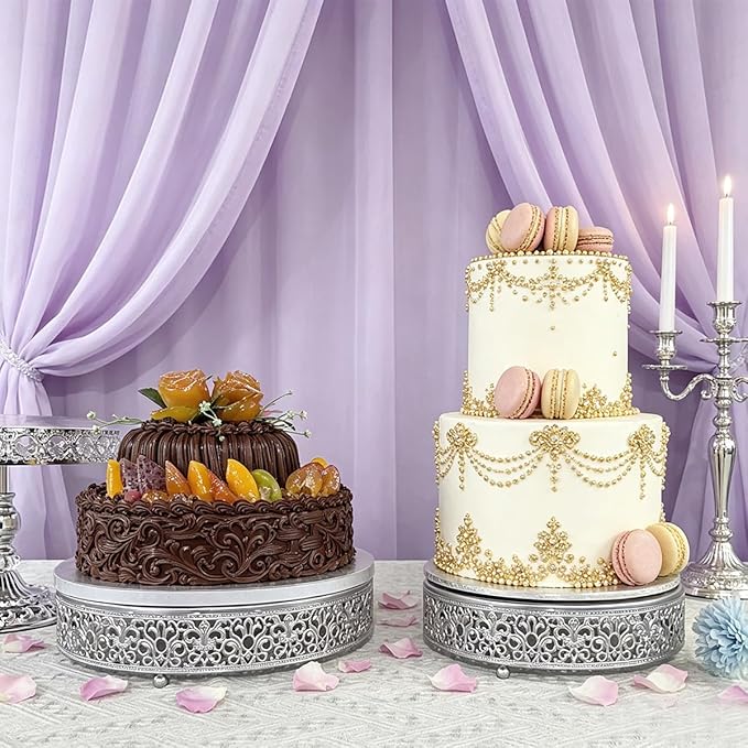 Round Cake Stand Set of 2 Metal Cupcake Stands Dessert Display Plate for Wedding Party Birthday,Matte Silver