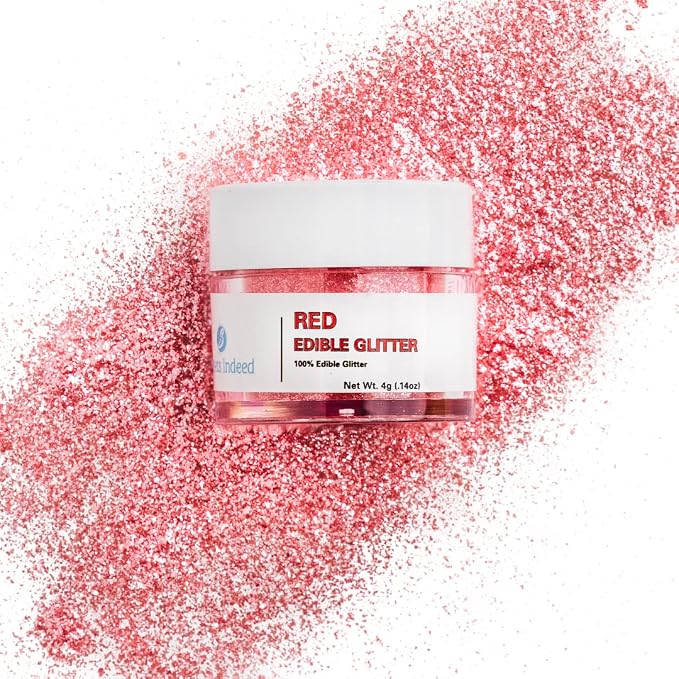 Sweets Indeed Red Edible Glitter – Valentines Day Food-Grade Drink & Baking Shimmer for Cocktails, Beverages, Cakes & Desserts – 4 gram jar