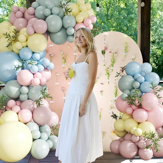 Pink Blue Yellow Pastel Balloon Arch Kit, 124Pcs Macaron Light Pink Blue Yellow Balloons for Spring Tea Party Baby Shower Wedding Birthday Gender Reveal Party Decorations