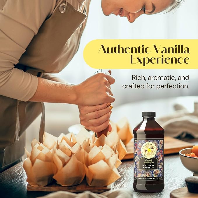 Organic Vanilla Alcohol‑Free Flavor, 16 fl oz - Madagascar Bourbon vanilla, 100% natural, sugar‑free, GMO‑free, gluten‑free, vegan, paleo, keto, kosher, and halal