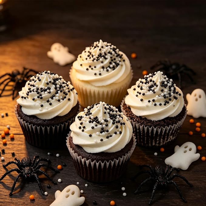 Homipooty White and Black Nonpareils Sprinkles Edible White and Black Pearl Sugar sprinkles 110g/3.88oz 2mm Mini Pearls for Cake Decorating Cupcake Topper and Cookie Ice Cream Halloween Christmas Supplies