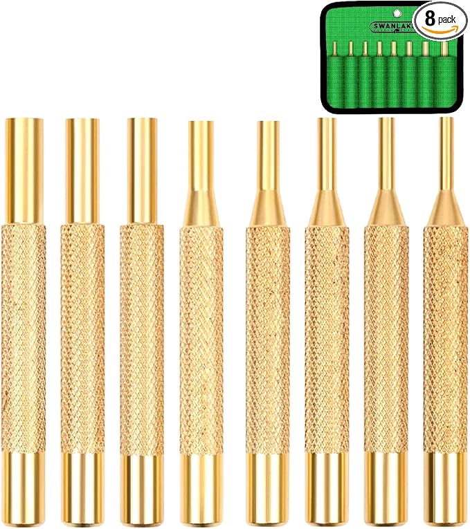 SWANLAKE 8-Piece Brass Punch Set, Removing Repair Tool1/8" - 5/16" Brass Pin Drive Punch Set