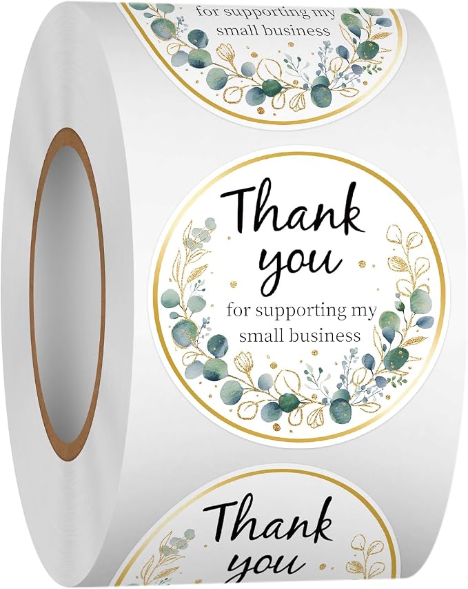 Heyfibro 500 PCS 1.5 Inch Thank You for Supporting My Small Business Stickers for Packing, Parties, Bags, Boxes(Golden Greenery)