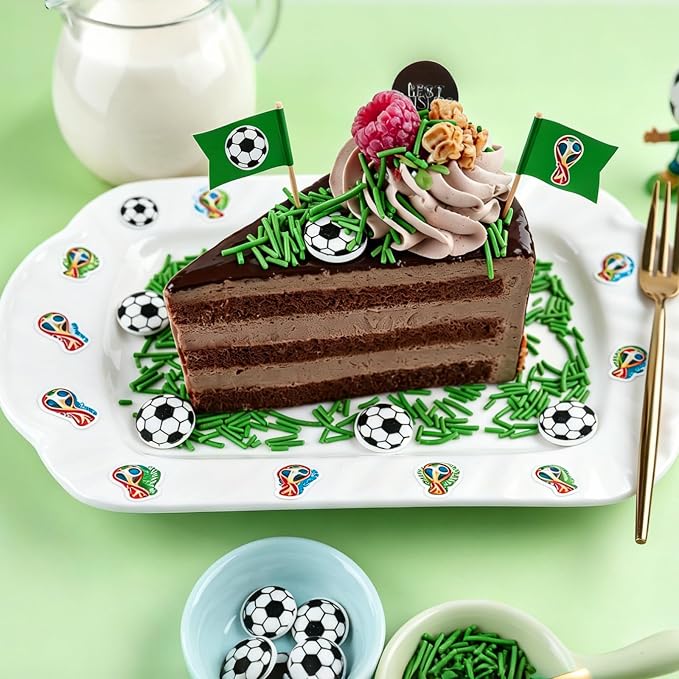 Edible Soccer Sprinkles for Cake Decorating - Green Jimmies and 10Pcs Soccer Ball Candy Mix, World Cup Celebration, Sports Themed Birthday Party Decorations for Baking, Cookies, Cupcake Toppers