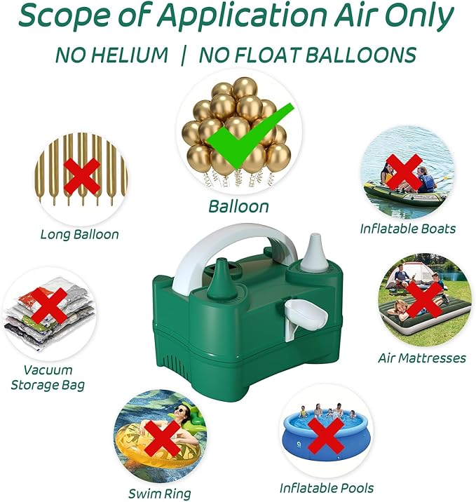 Electric Balloon Pump for Party Decorations – Portable Inflator, Auto Shutoff, Balloon Air Pump Dual Nozzle Rose Red 110V 600W ﻿