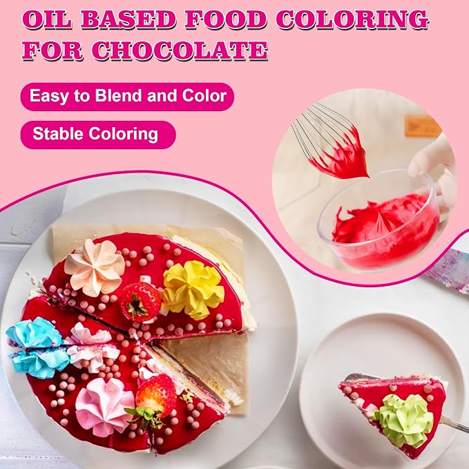 24 Color Oil Based Food Coloring Set, 8.4 Fl. Oz, Concentrated Oil Based Food Coloring for Chocolate Melts Candy Cake 0.35 Fl. Oz (10ml)/Bottles
