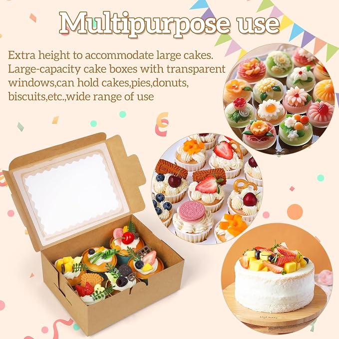 Cupcake Boxes,8X6X3 Inch 24Pack， Cookie Boxes with Window,Bakery Box,Kraft Paper Brown Gift Box for Pastries,Cookies,Cake,Donuts,Macaroon Gift Box,candy special food box,