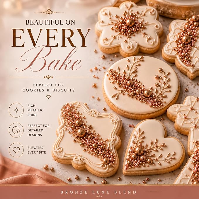 Confect Fusion Rose Gold Metallic Sprinkles Mix - Edible Cake Decorating Pearls, Rods & Sugar Crystals for Cupcakes, Cookies & Cakes | Vegan, Gluten-Free, Nut-Free, Soy-Free, Dairy-Free, Palm Oil-Free- 4.2 Oz