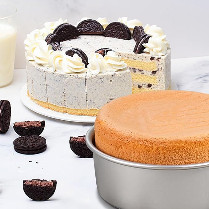 8 x 3 Inch Aluminum Round Cake Pan, 3-Piece Set Cake Baking Pans, Round Layer Cake Baking Pans for Birthday Wedding Home Kitchen DIY Baking Tools, Heavy Sturdy & Healthy, Oven Safe