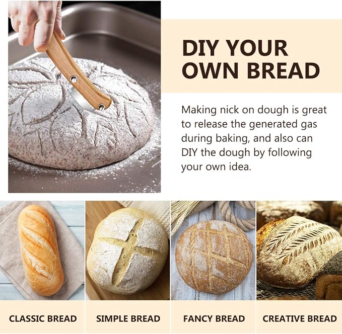Healeved Bread Lame Dough Scoring Tool Van Wooden Handle 5 Blades, Creative Bread Scoring Tool Bread Slicer Cake Cutter, Acid Dough Bread Blades with Protector Cover