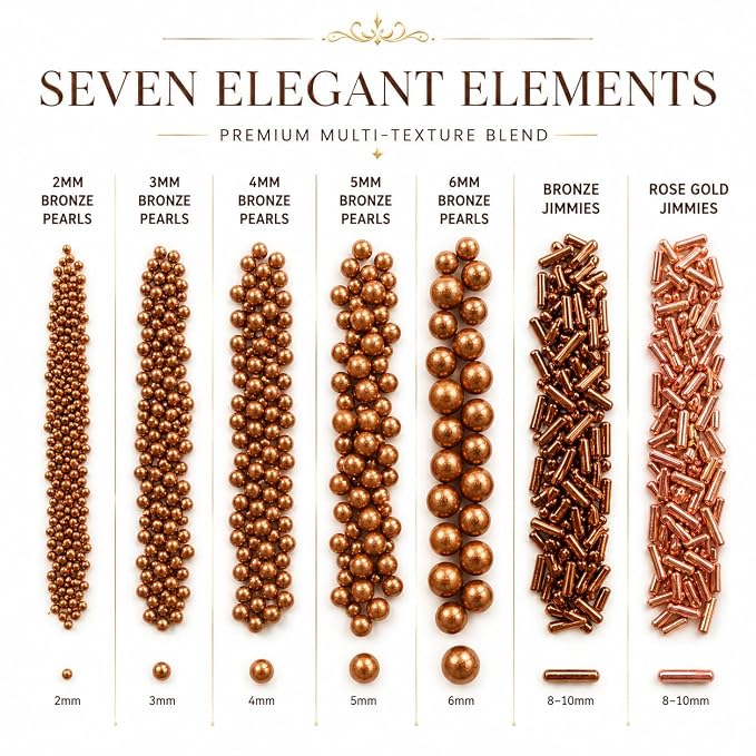 Confect Fusion Rose Gold Metallic Sprinkles Mix - Edible Cake Decorating Pearls, Rods & Sugar Crystals for Cupcakes, Cookies & Cakes | Vegan, Gluten-Free, Nut-Free, Soy-Free, Dairy-Free, Palm Oil-Free- 4.2 Oz