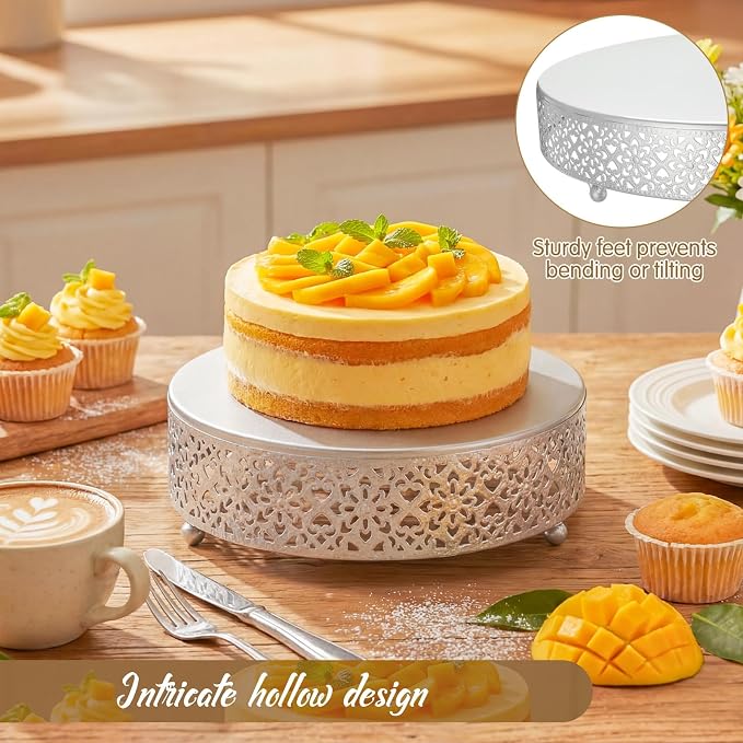 Wenqik 5 Pcs Metal Silver Cake Stand 16/14/12/10/8 Inch Round Cake Holder Display for Dessert Table Cookies Fruit Serving Tray Cupcake Pastry Riser for Wedding Birthday Party and Events