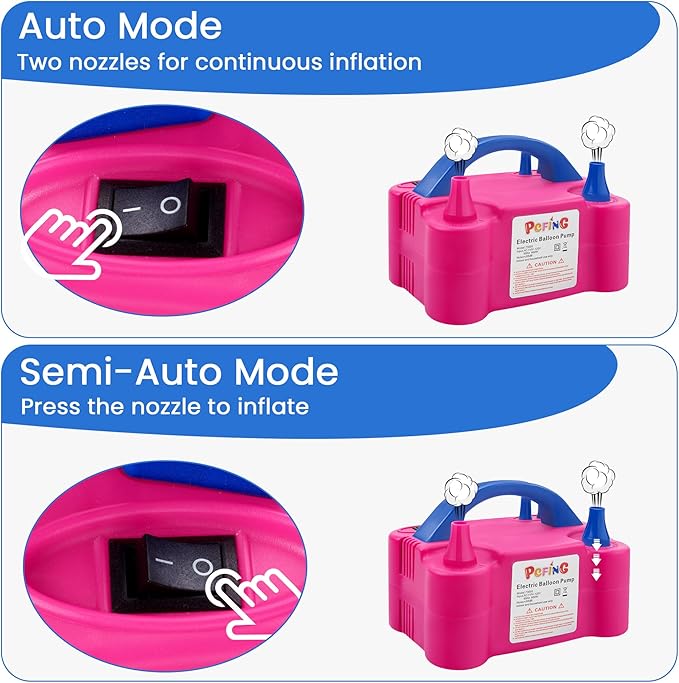 PCFING Balloon Pump Electric, Portable Balloons Inflator Blower Machine with Balloon Tie Tool & Dual Nozzle