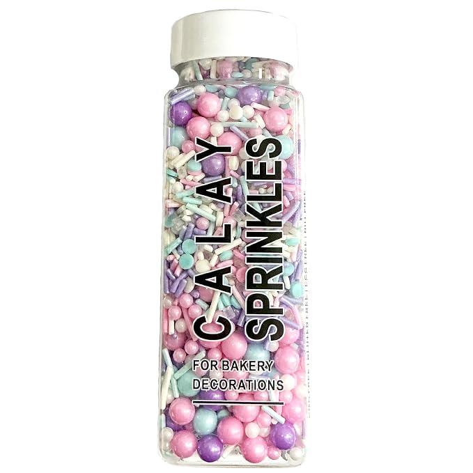 Edible Pink Purple Blue and White Pearl Confetti Jimmies Sprinkles 130g/4.5oz Pastel Sprinkles for Cake Decorating Baking Ice Cream Cupcakes Wedding Party Valentines Christmas Supplies