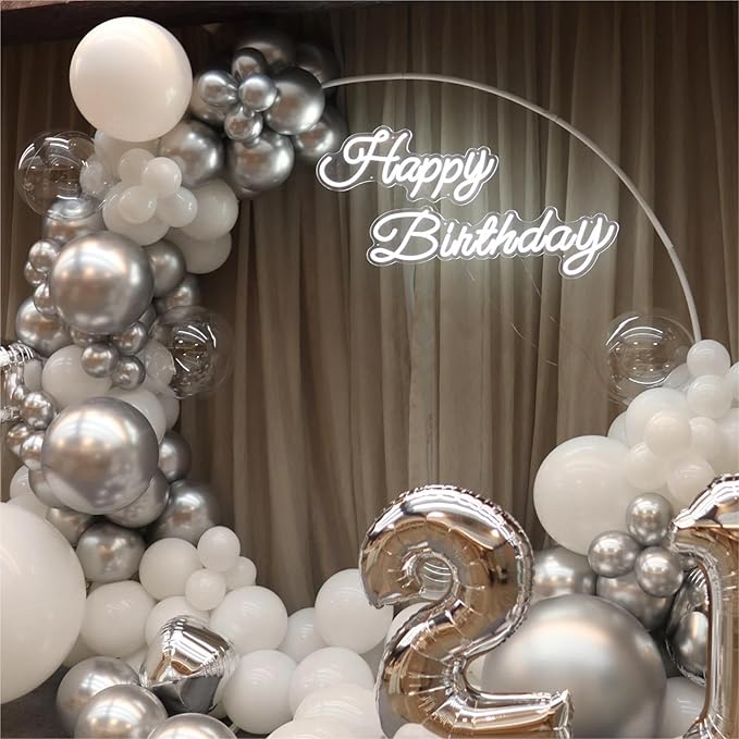 136pcs White and Silver Balloons Garland Arch Kit With Clear Balloons,18 12 10 5 Inch Party Latex Balloons for Birthday Wedding Anniversary Party Decorations