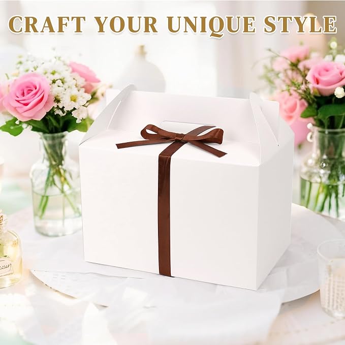 TryDrem 30 Pack Large Gable Boxes with Handles, 9x6x6 Inch Spacious Capacity Party Favor Boxes, White Treat Box for Gifts, Bread, Cookies, Lunch, Bakery, Wedding, Birthday, Picnic
