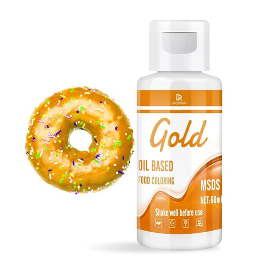 Oil Based Food Coloring - Vibrant Food Coloring for Chocolate, Candy Melts, Baking, Cake Decorating - Upgraded Edible Food Color Dye for Icing, Fondant,Butter, Cookie, DIY Crafts - 2 Fl.oz (Gold)