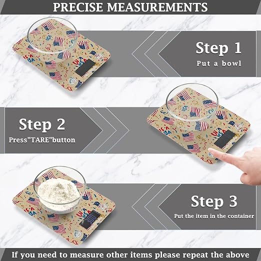 Food Scale Kitchen Scale for Baking Cooking Digital Food Weighing Measuring Scale Small Waterproof Electric Food Scale Brown Patriotic American Flags
