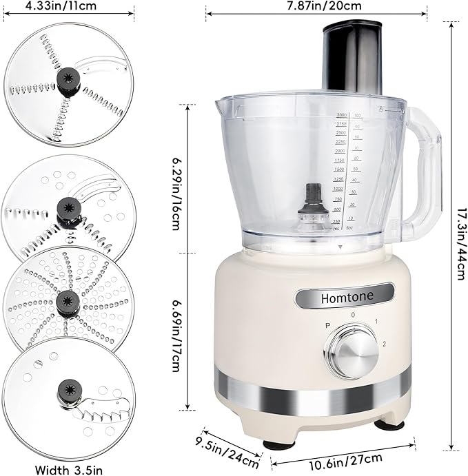 Homtone Food Processor, Large 16 Cup 9-in-1 Veggie Chopper for Dough/Fries | French Fry Cutting, Slicing, Shredding, Chopping, Kneading & Emulsifying, Easy Meals prep for Family, Party & Week, Beige
