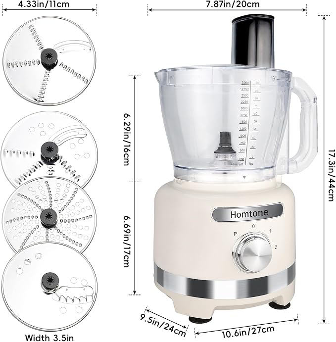 Homtone 16 Cup Food Processor, Large Food Chopper for French Fry Cutter | 9 Functions, Meat/Veggie Chopper, Bread Dough Knead, Slicer, Cheese Shredder, Egg White Whipper, Meal Prep, Dishwasher Safe