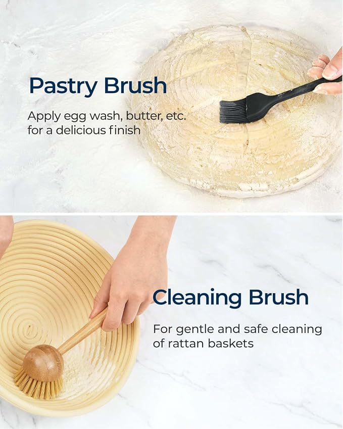 Lorzon Banneton Bread Proofing Baskets Set of 2, 11" Round & 12" Oval Sourdough Proofing Baskets with Sourdough Bread Baking Supplies, Complete Bread Making Kit (Plastic)