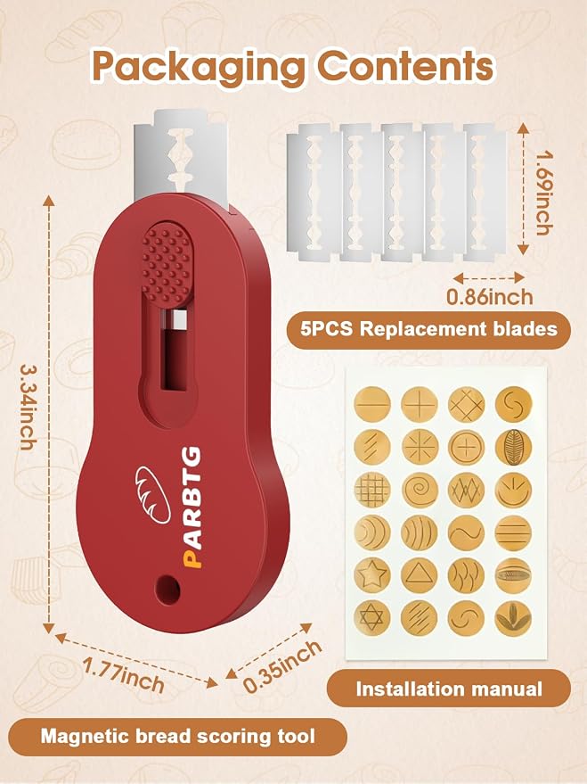 Bread Lame Dough Scoring Tool, Extractable & Magnetic Sourdough Scoring Tool for Sourdough Bread Baking, Bread Making, Bread Scoring Tool with 5 Razor Blades, Scoring Patterns booklet