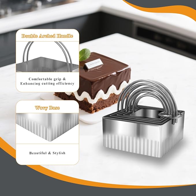 Square Biscuit Cutter Set - 5 Pcs Wave Cookie Cutters with Fluted Edge, Stainless Steel Cookie Shaper with Handle for Dough Cutting Baking Tools