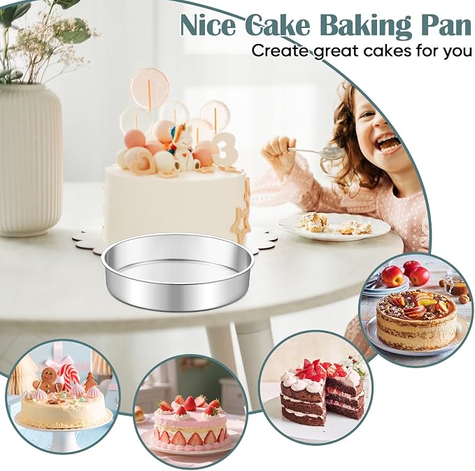 TeamFar 9 Inch Cake Pan, Stainless Steel Round Layer Cake Baking Pan Tin for Birthday Wedding, Non-Toxic & Heavy-Duty, Mirror Finish & Leak Proof, Oven & Dishwasher Safe