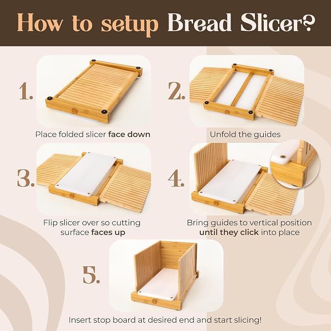 ABIOTO Serrated Bread Knife and Foldable Bread Slicer for Homemade Bread - An Ultimate Bread Slicing Set - No Splinters with HDPE Base and Maple Fingers