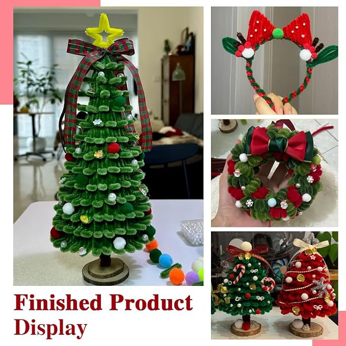 AHAMETON 620Pcs Pulm Red Pipe Cleaner Flower Kit, 6 Colors Bulk Pipe Cleaners Craft Supplies with Wires, Stamens, Ribbon, Tape, Card, DIY Flower Making for Gifts Home Decoration, Party & School Crafts
